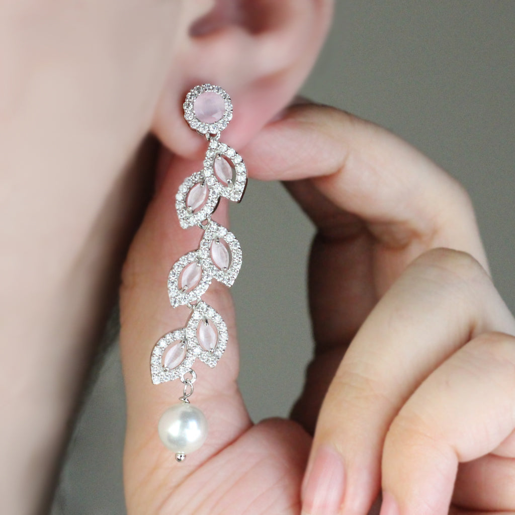 Pink Zircon Leaf Drop Earring