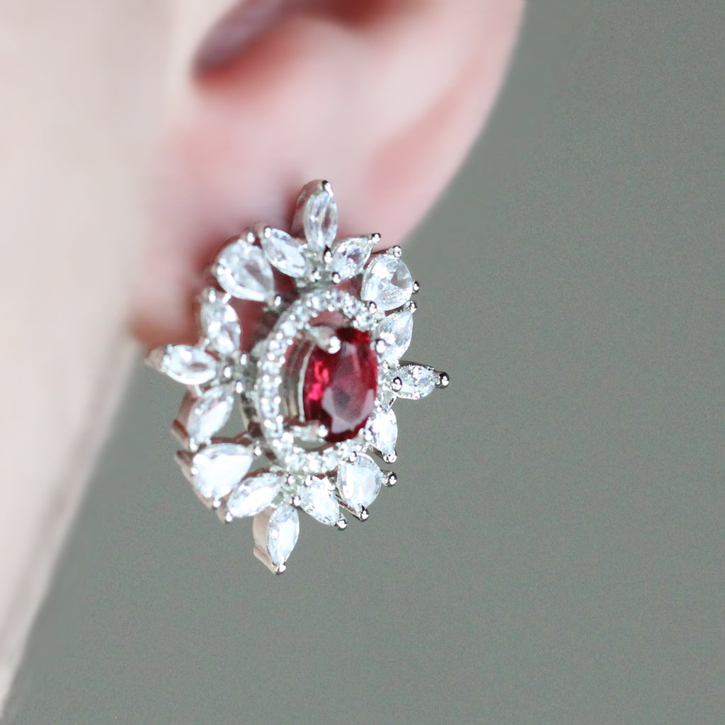 Red Zircon Stud Earring