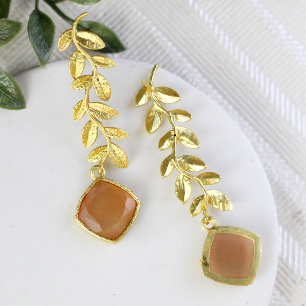 Statement Peach Leaf Drop Earring