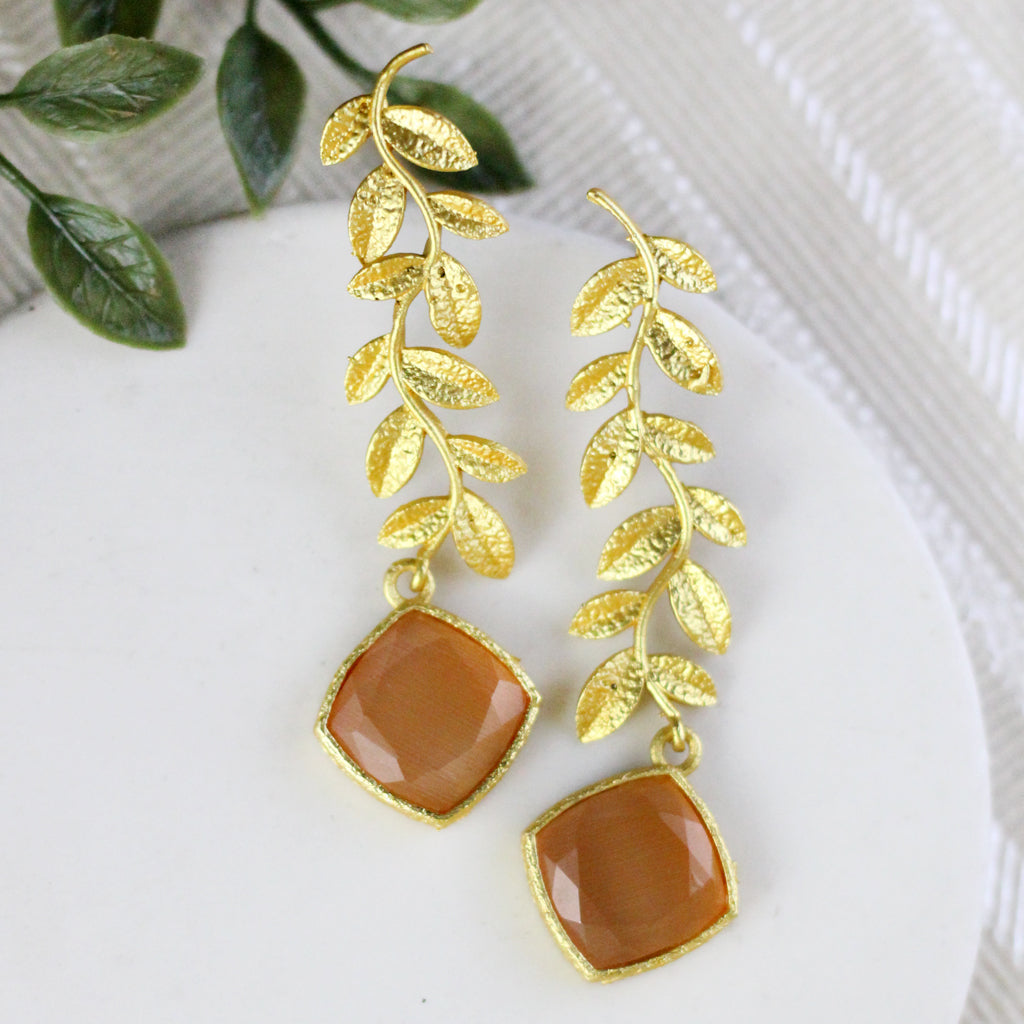 Statement Peach Leaf Drop Earring