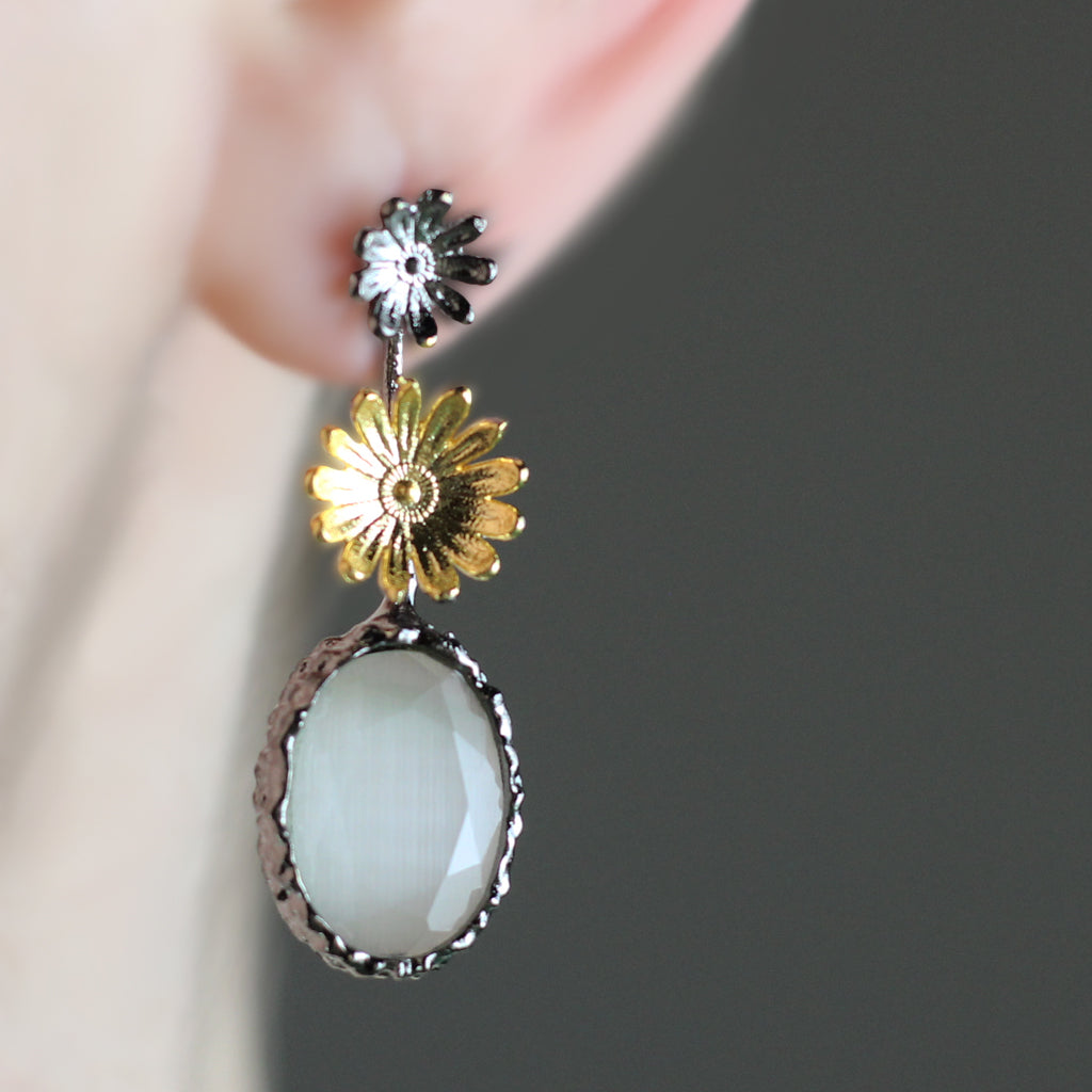 White Flower Drop Earring