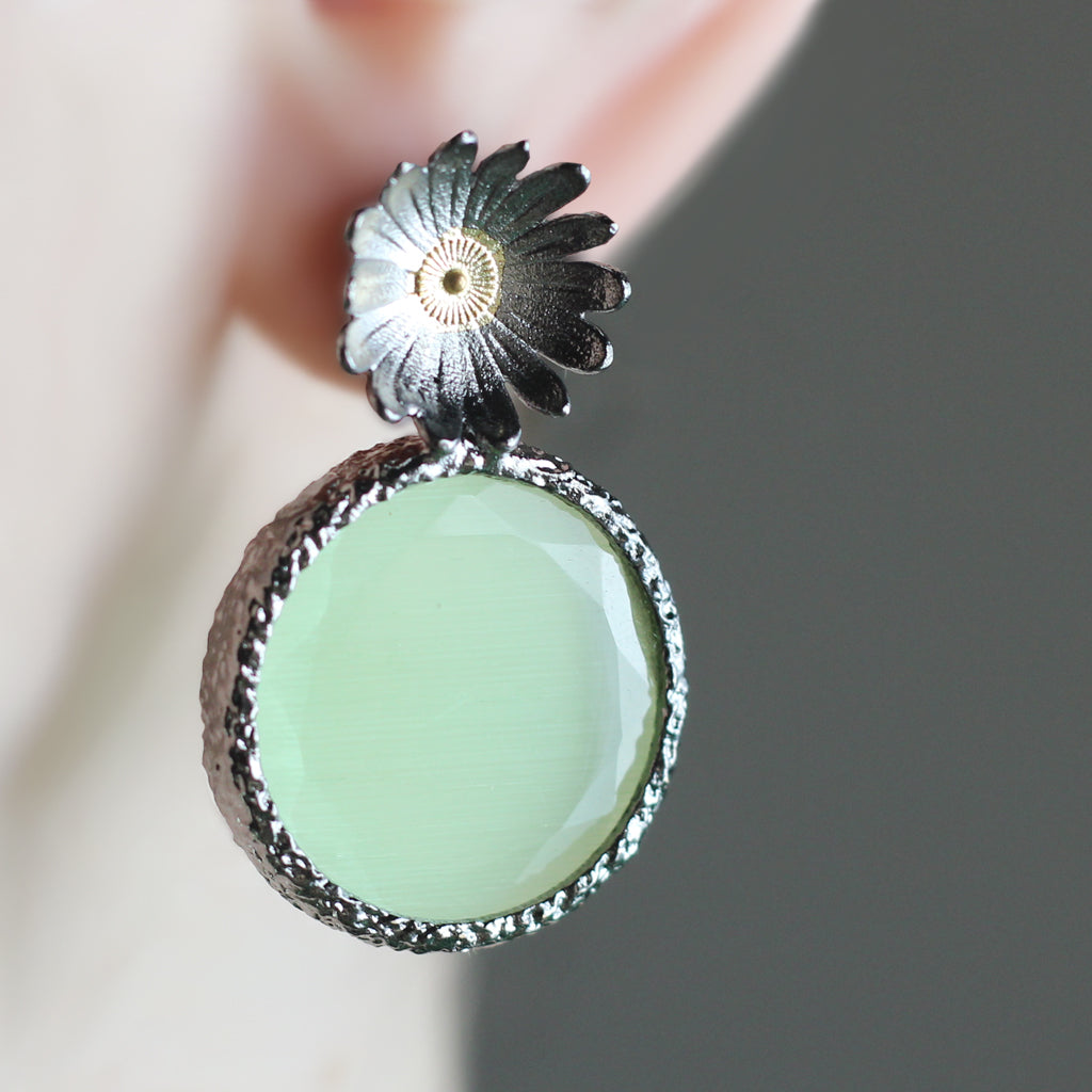 Statement Light Green Flower Earring