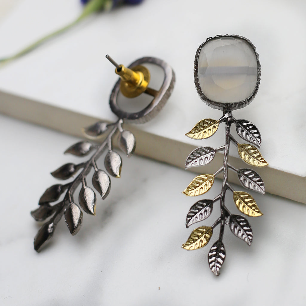 White Leaf Drop Earring