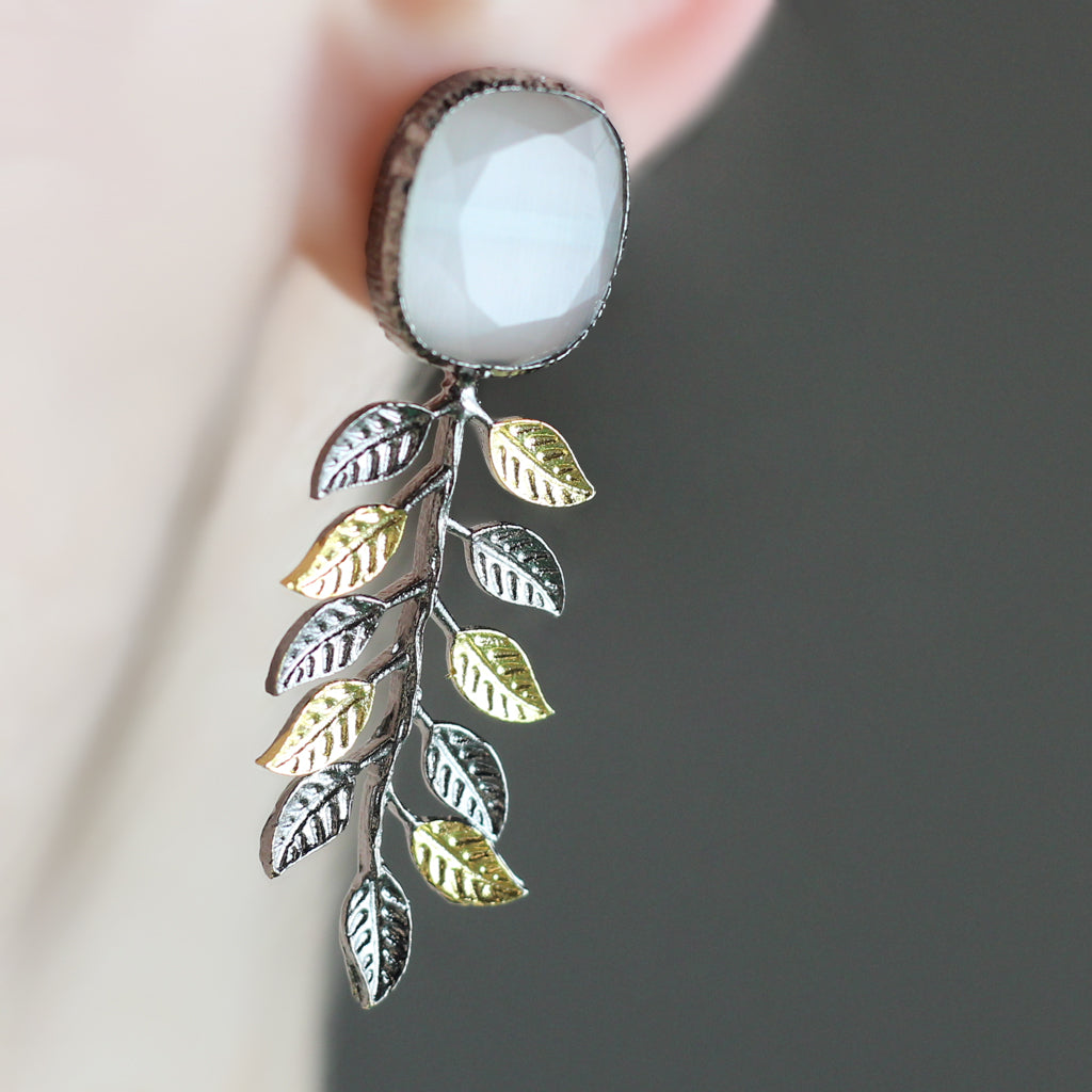 White Leaf Drop Earring
