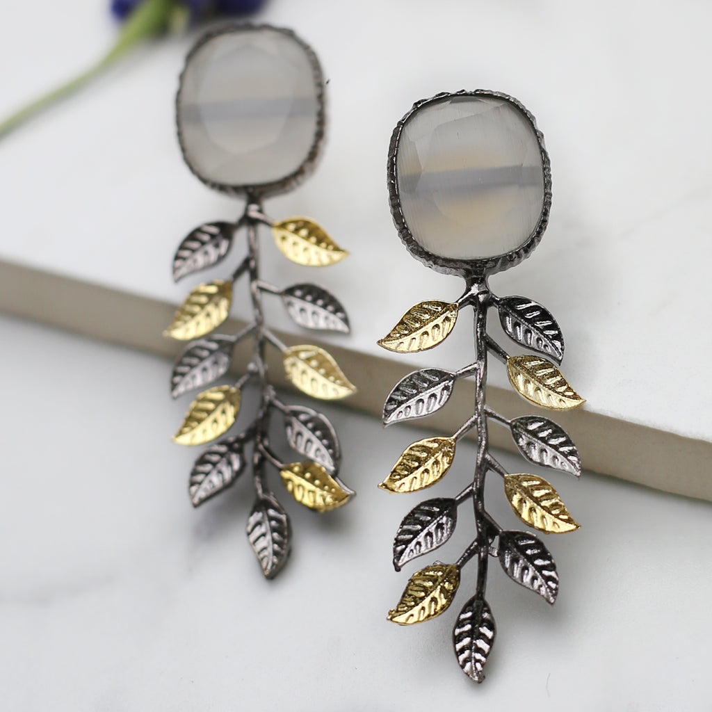 White Leaf Drop Earring