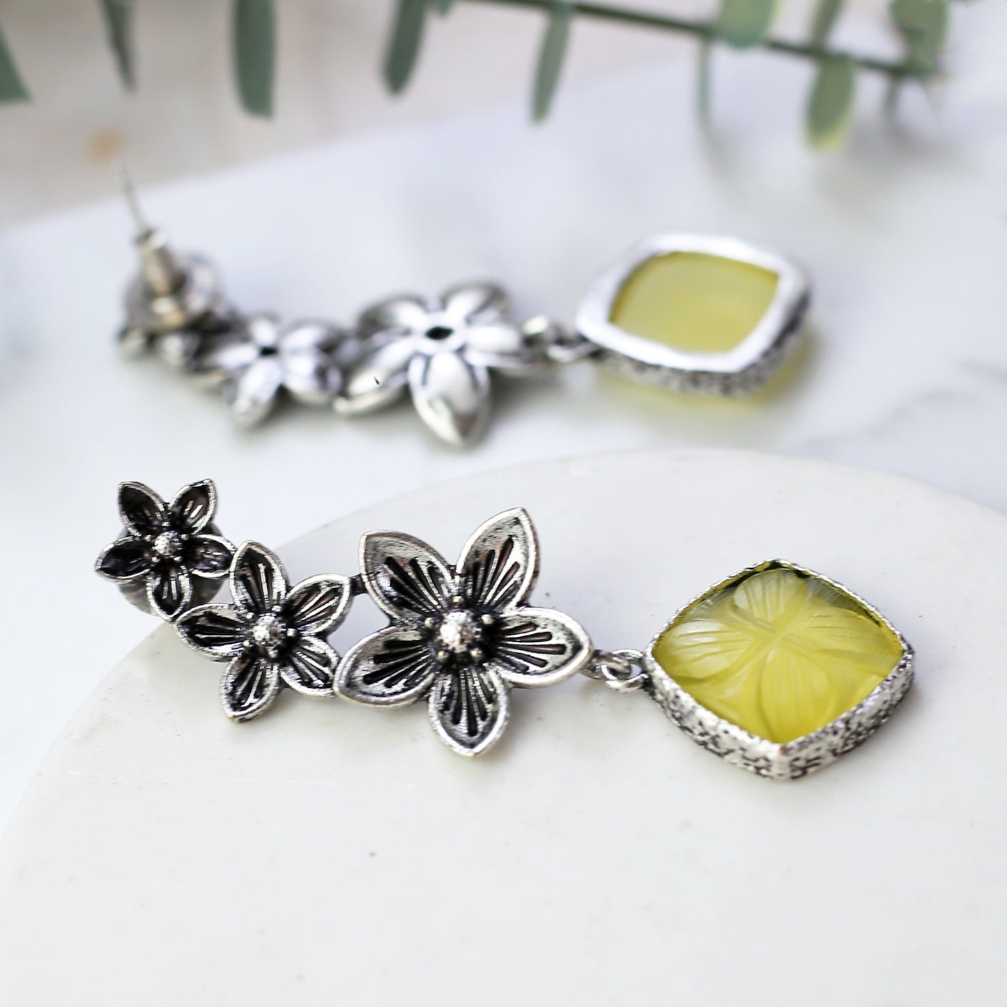 Tribal Flower Yellow Drop Earring