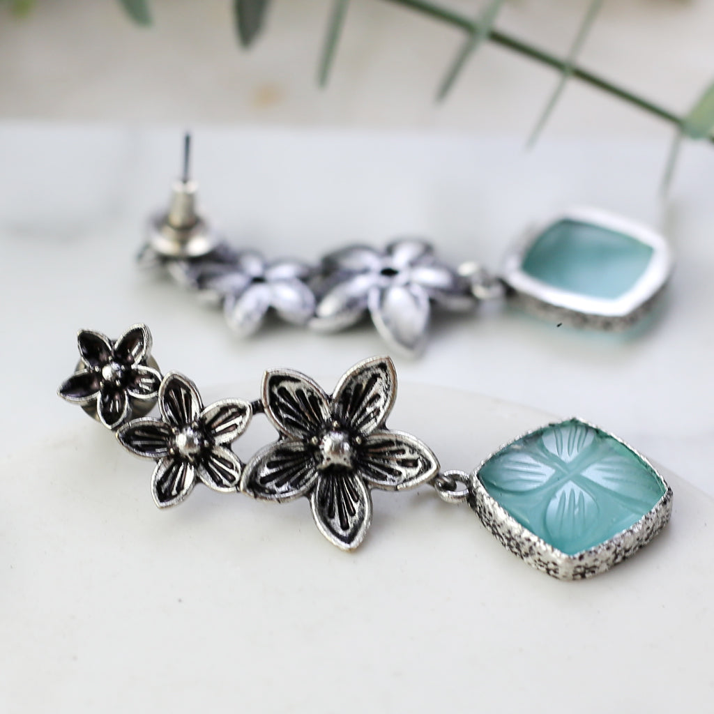 Turquoise Tribal Flower Drop Earring