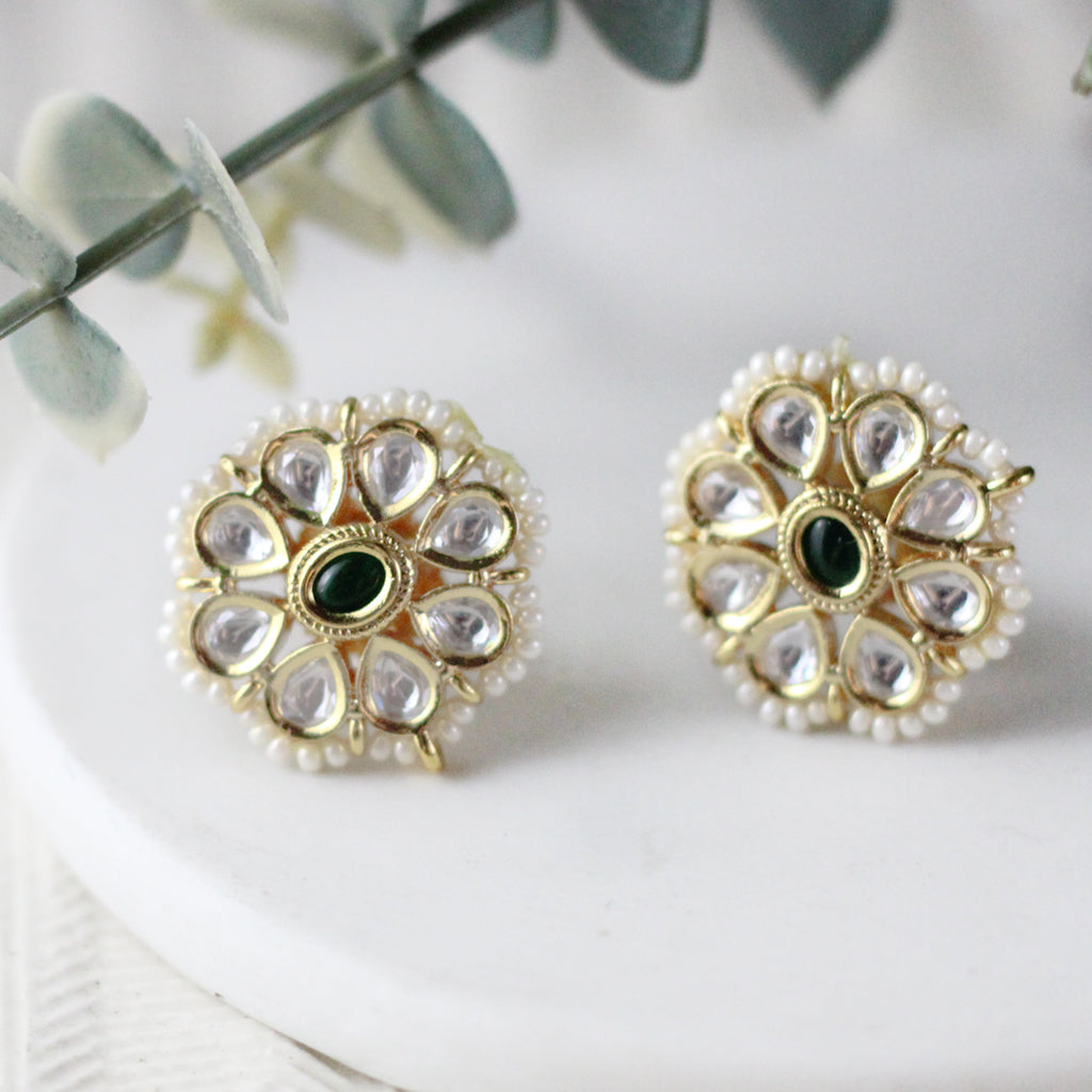 Green Kundan Stud Earring