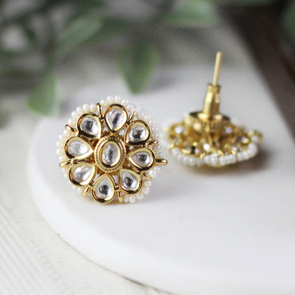 White Pearl Kundan Stud Earring