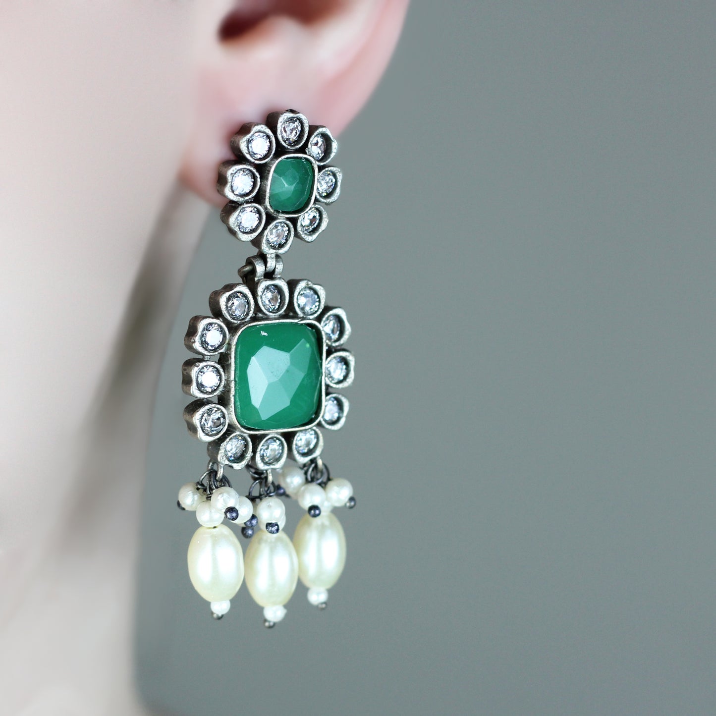 Floral Green Drop Earring