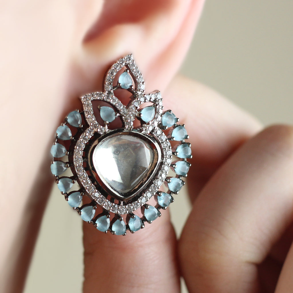Statement Zircon Light Blue Stud Earring