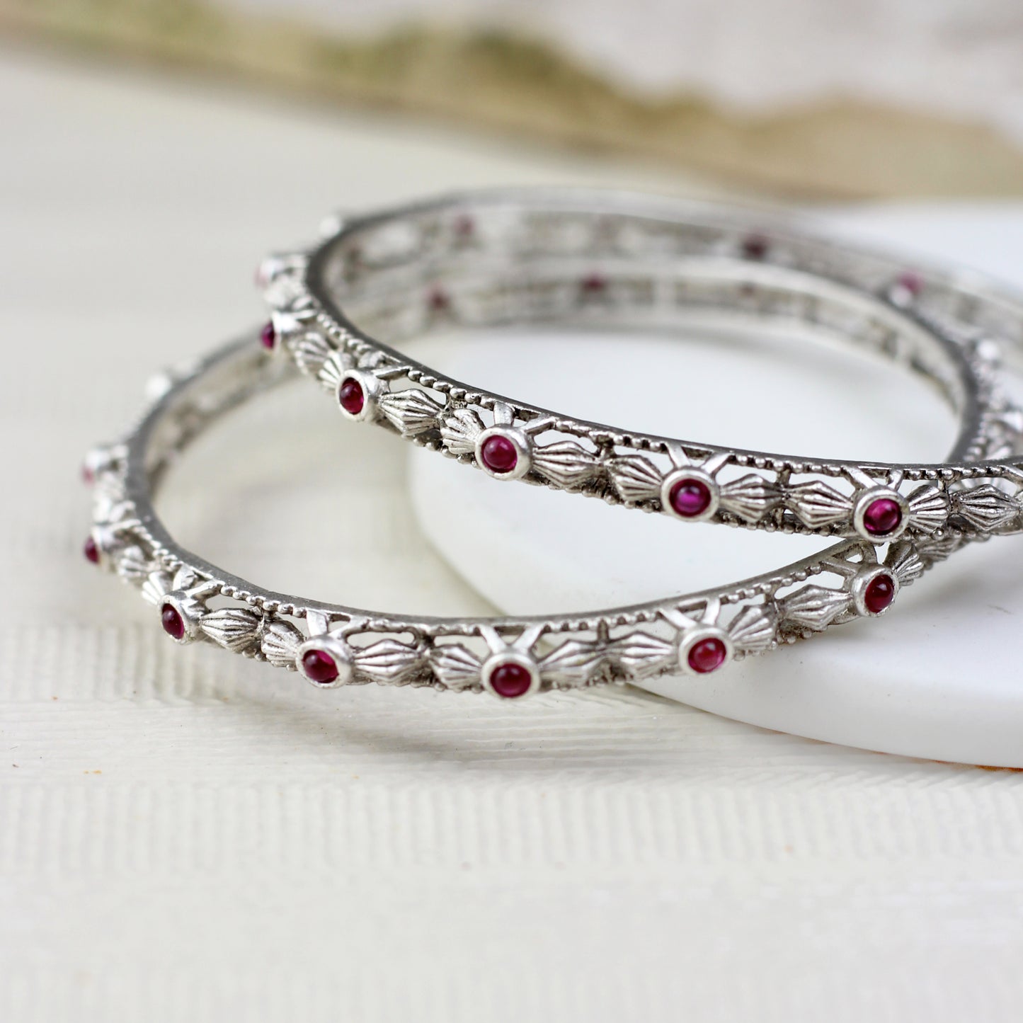 Silver Traditional Bangle Pair I Choorian - Rabal