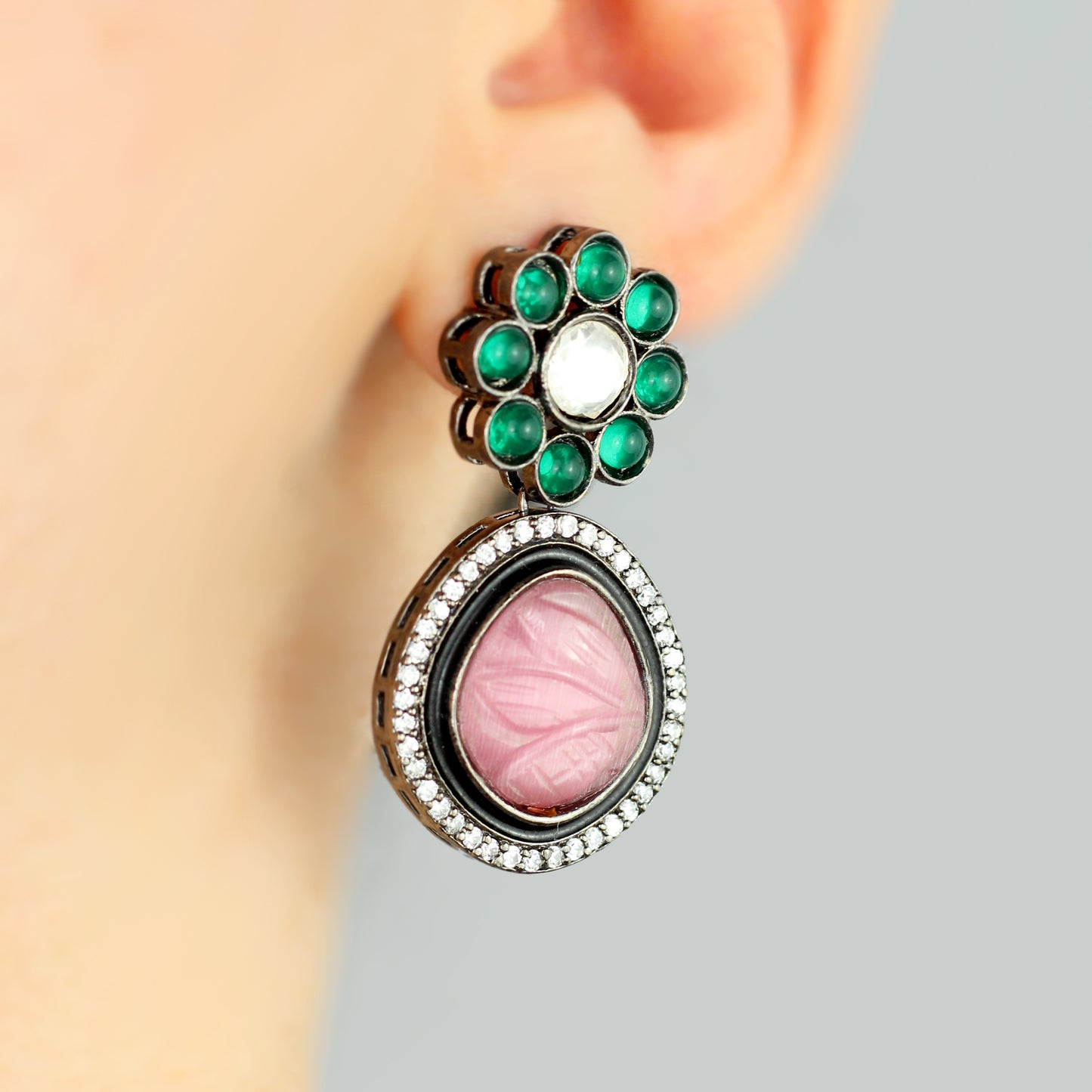 Pink Carved Statement Earring
