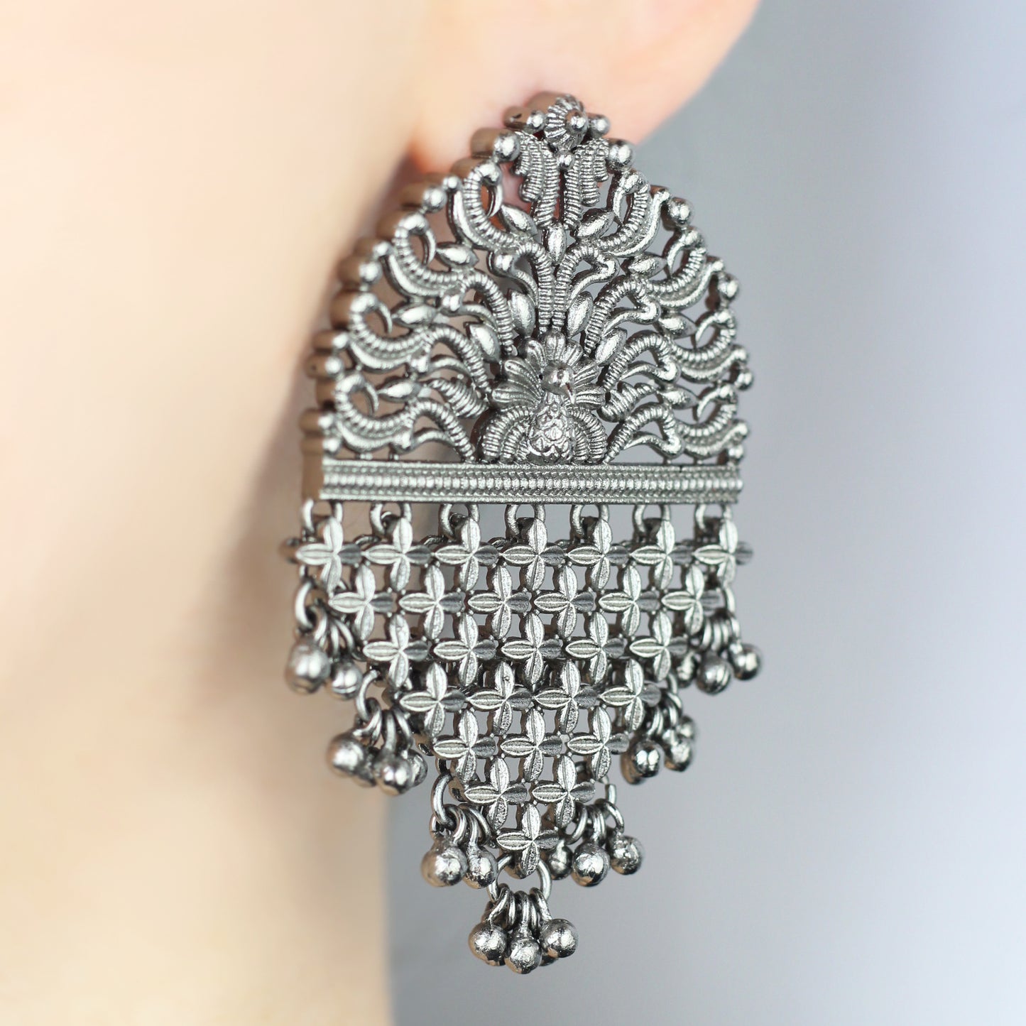 Silver Statement Peacock Drop Earring