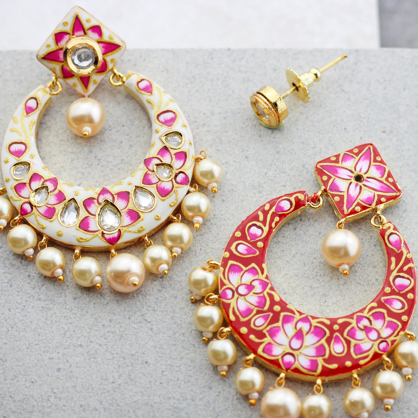 Double Sided Red/White Painted Earrings