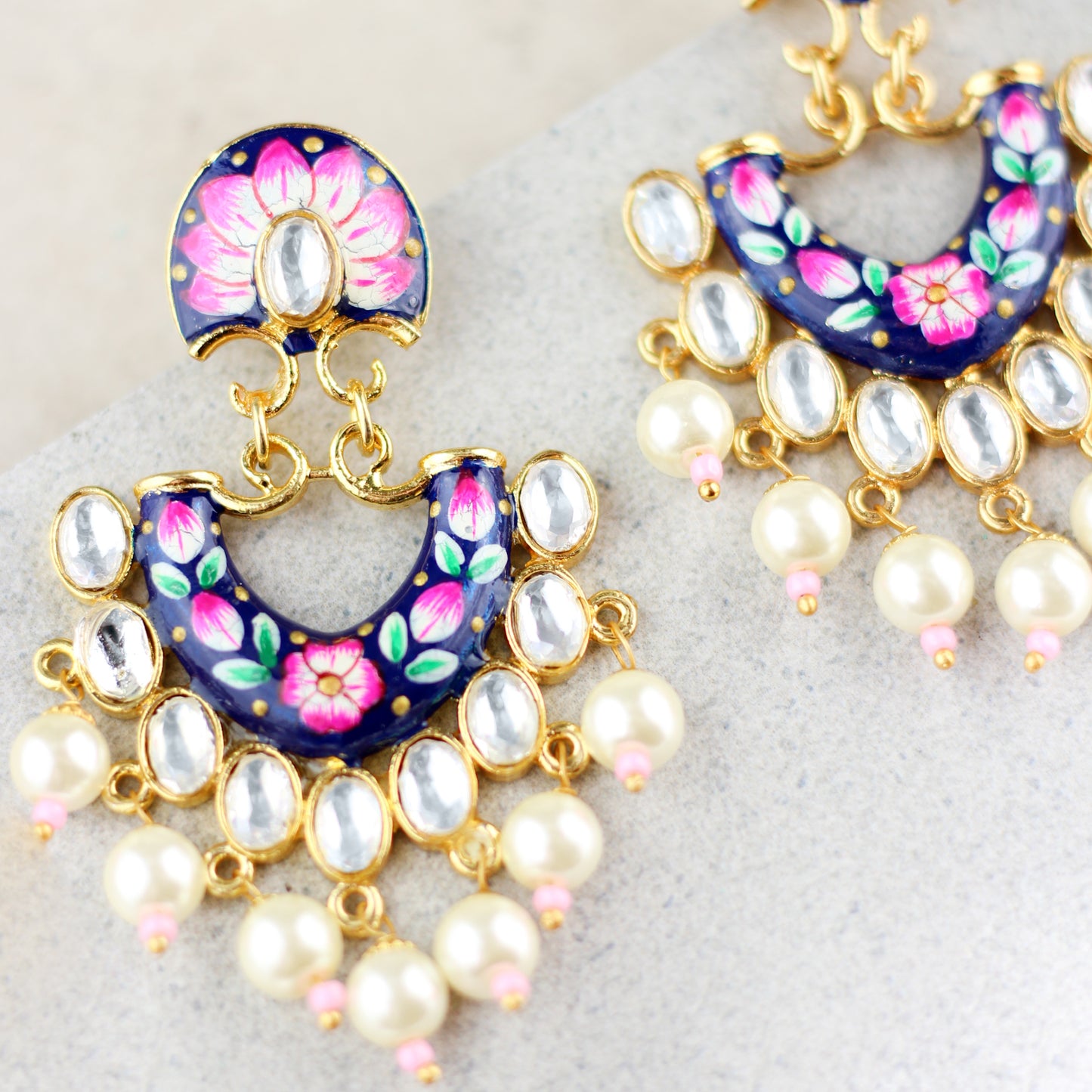 Statement Hand Painted Blue Pearl Earring