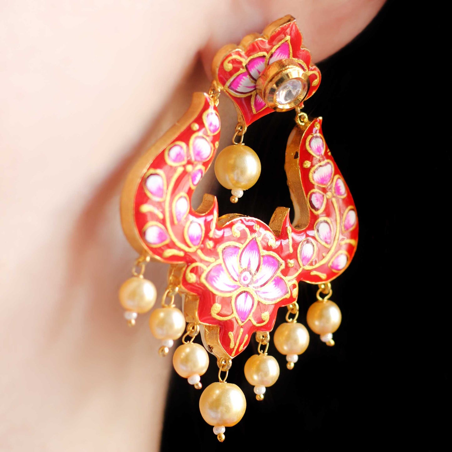Double Sided Red/White Hand Painted Earrings
