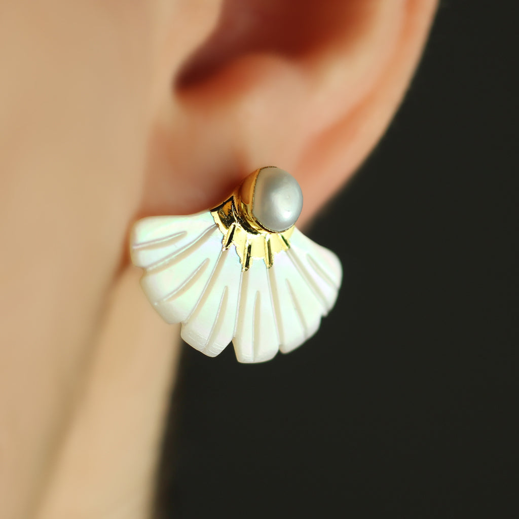 White Statement Pearl Shell Stud Earring