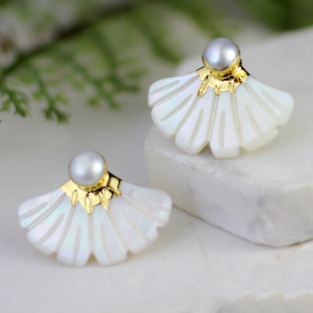 White Statement Pearl Shell Stud Earring