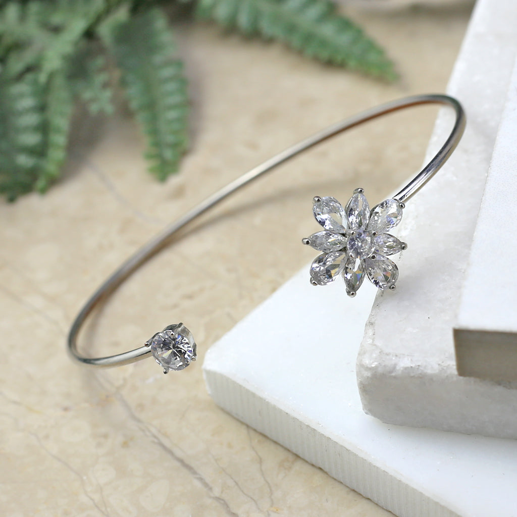 Statement Flower Zircon Cuff Bangle - Rabal