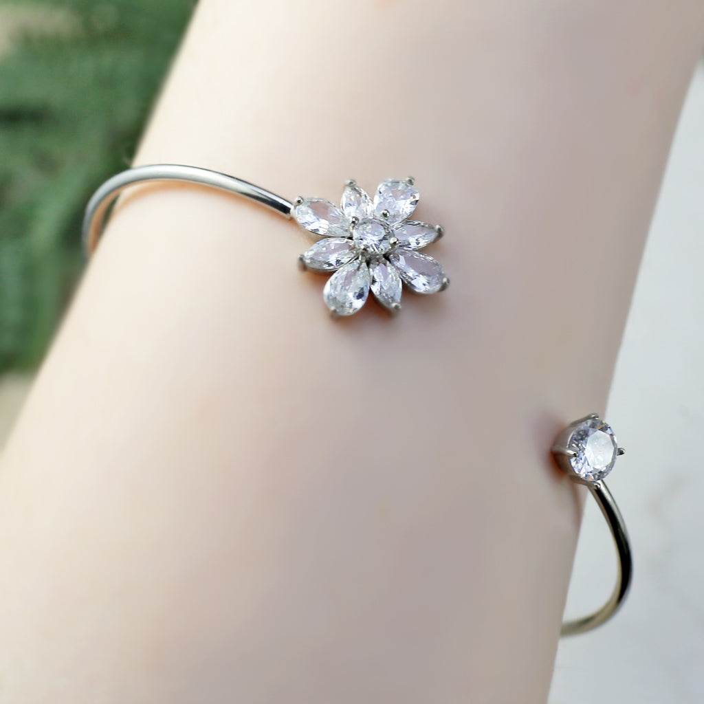 Statement Flower Zircon Cuff Bangle - Rabal