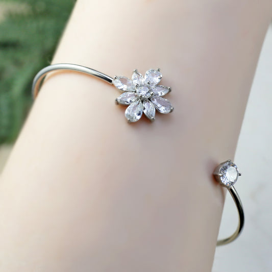 Statement Flower Zircon Cuff Bangle - Rabal