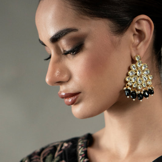 Black Kundan Drop Earring