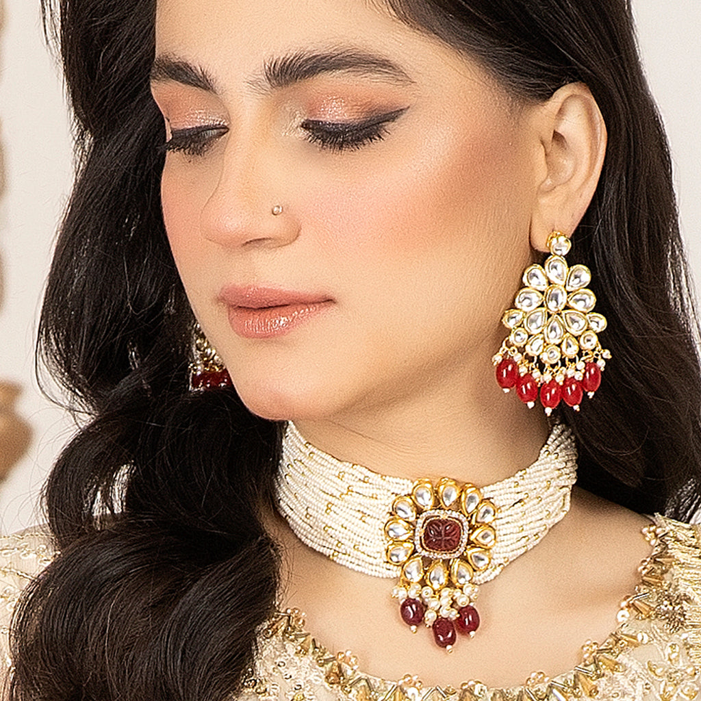 Peach Kundan Drop Earring