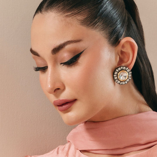 Black / Gold Statement Stud Earring