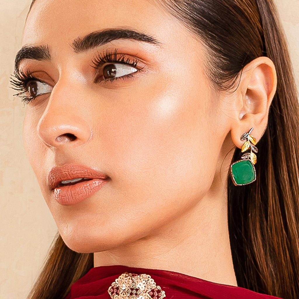 Green Double Tone Leaf Earring