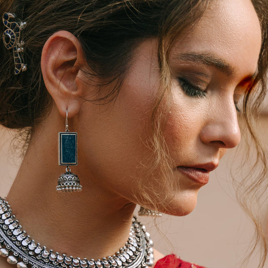 Green Tribal Jhumki Hook Earring - Rabal