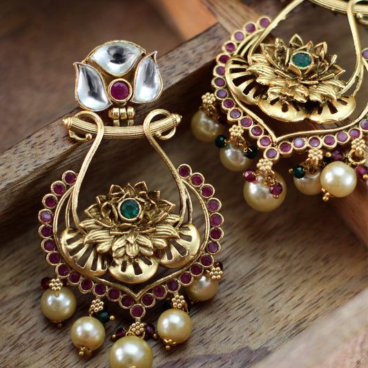 Multicolour Flower Kundan Drop Earring