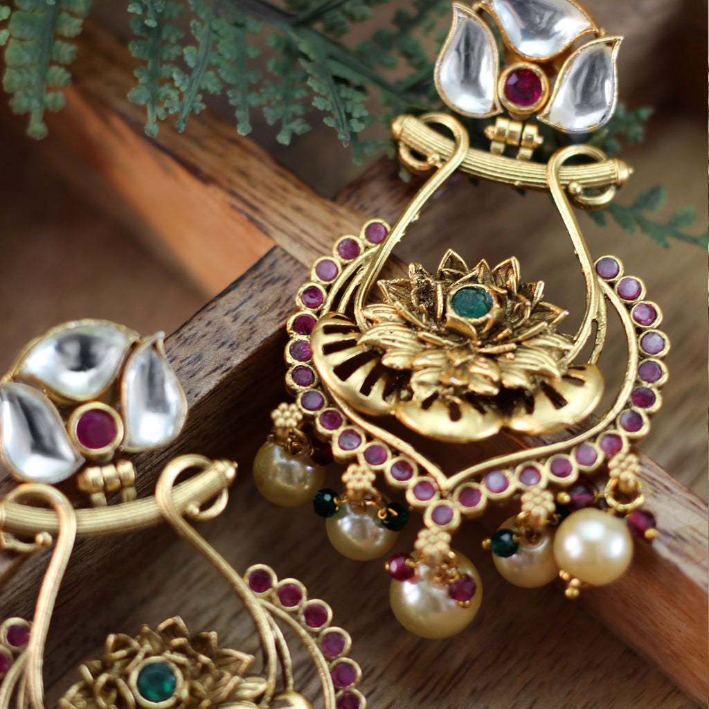 Multicolour Flower Kundan Drop Earring