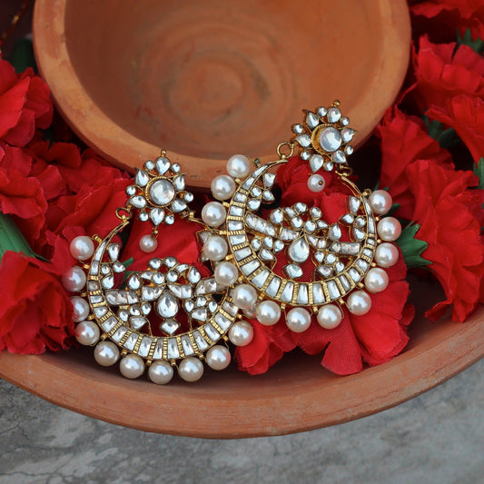 White Kundan Statement Drop Earring