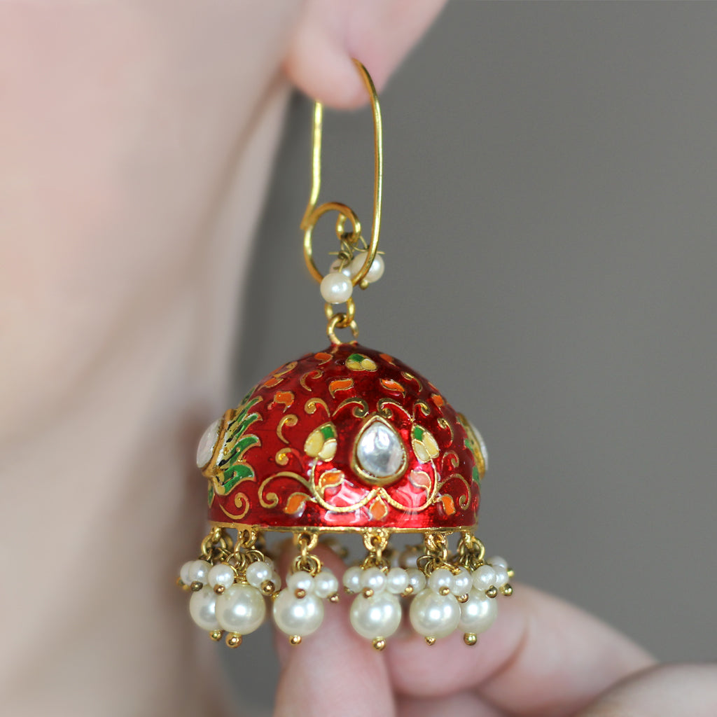 Red Statement Big Jhumki Earring