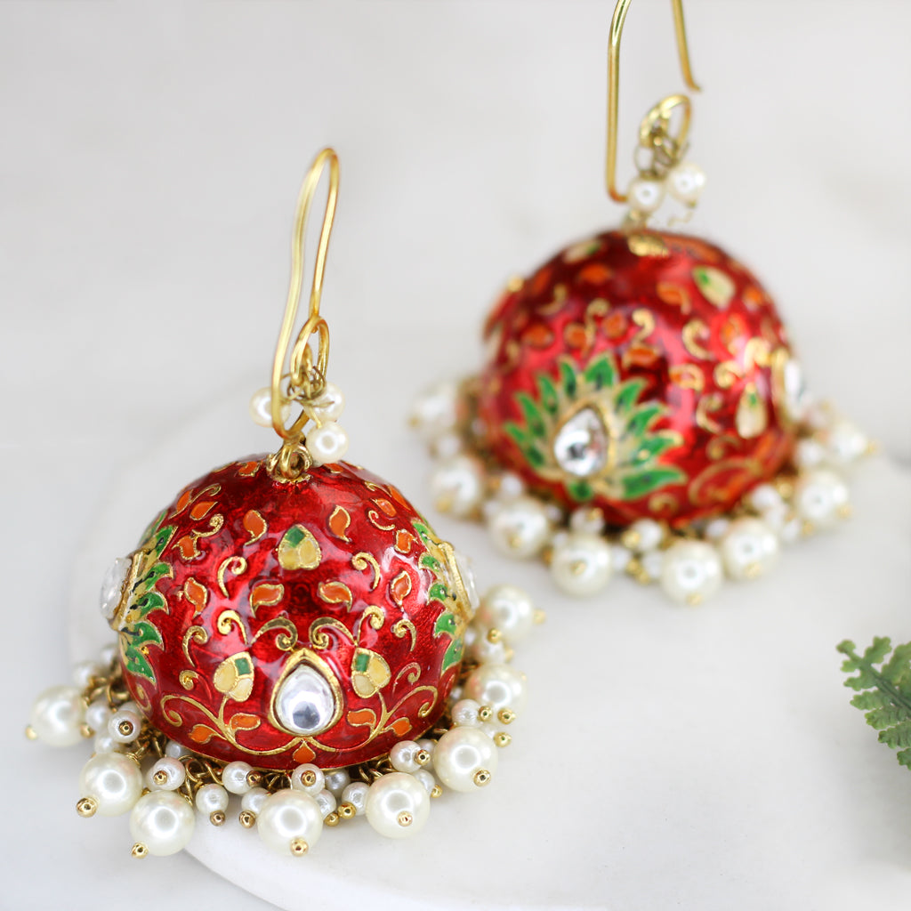 Red Statement Big Jhumki Earring