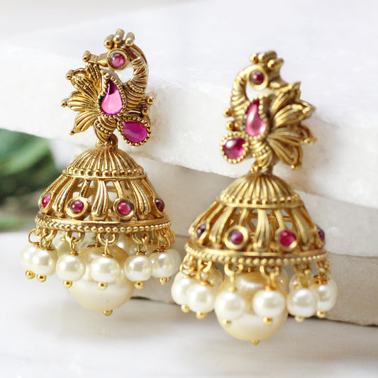 Ruby Peacock Jhumke I Earring - Rabal