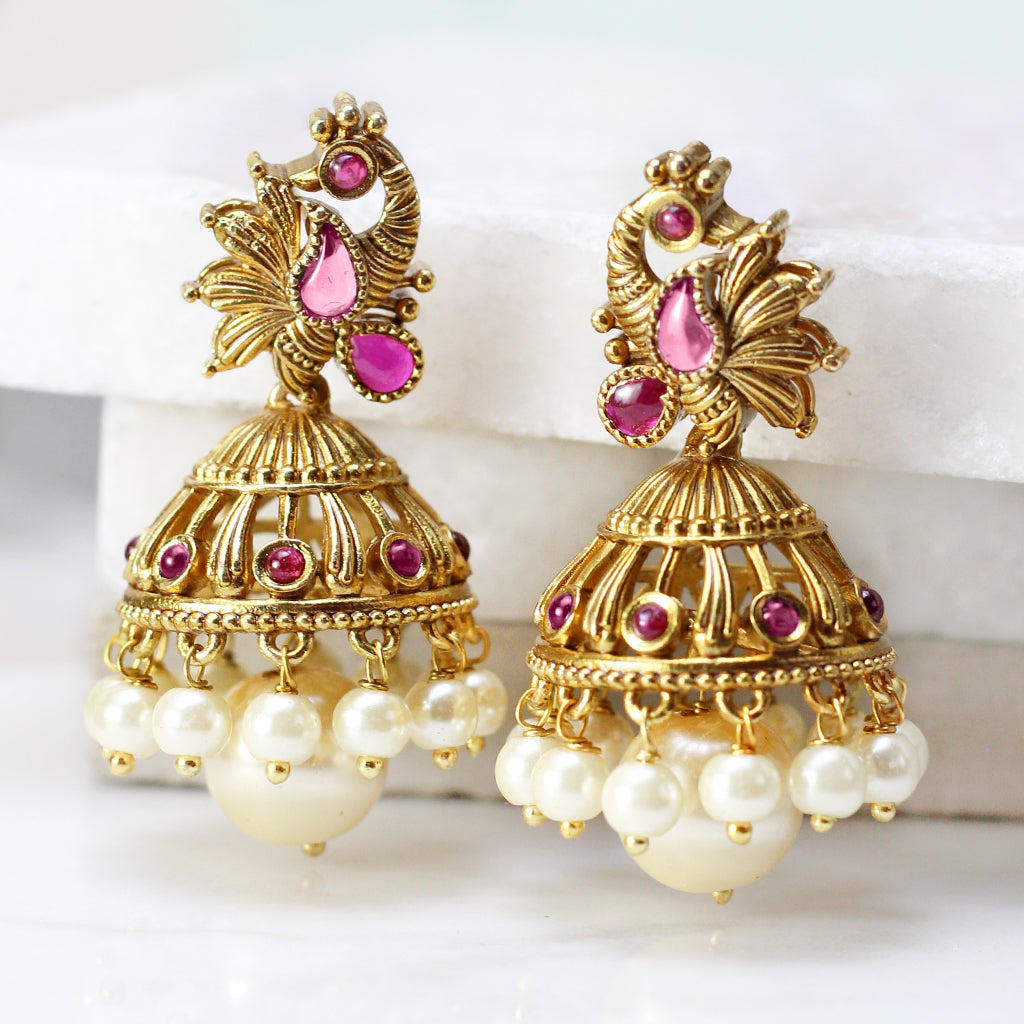 Ruby Peacock Jhumke I Earring - Rabal