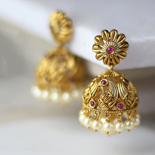 Ruby Flower Jhumke I Earring - Rabal