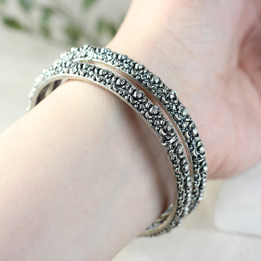 Silver Tribal Bangle Pair I Choorian - Rabal