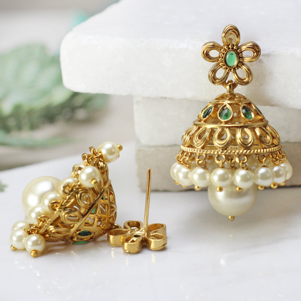 Green Floral Jhumke I Earring - Rabal