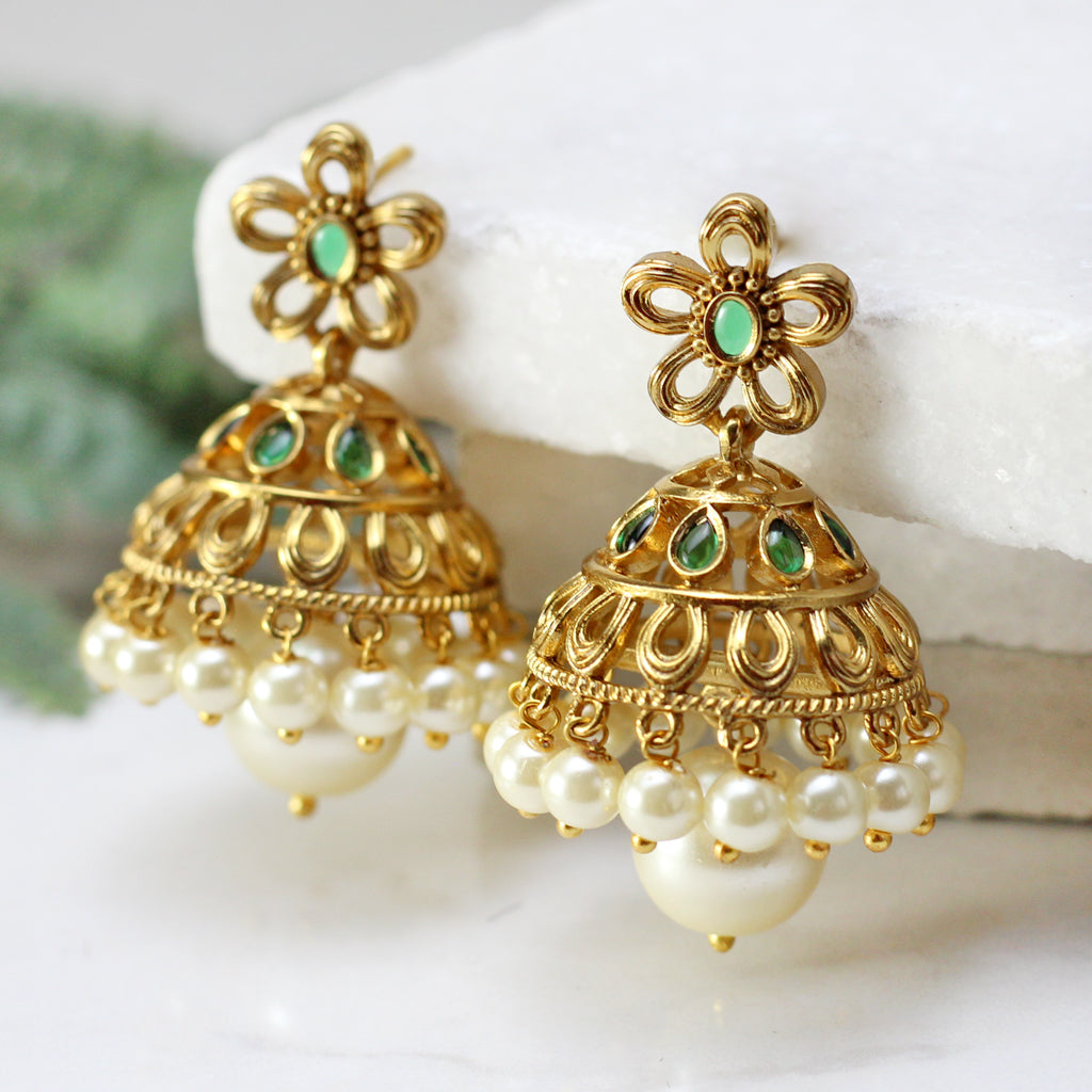 Green Floral Jhumke I Earring - Rabal