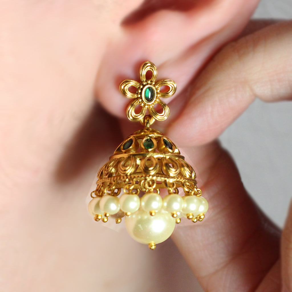 Green Floral Jhumke I Earring - Rabal