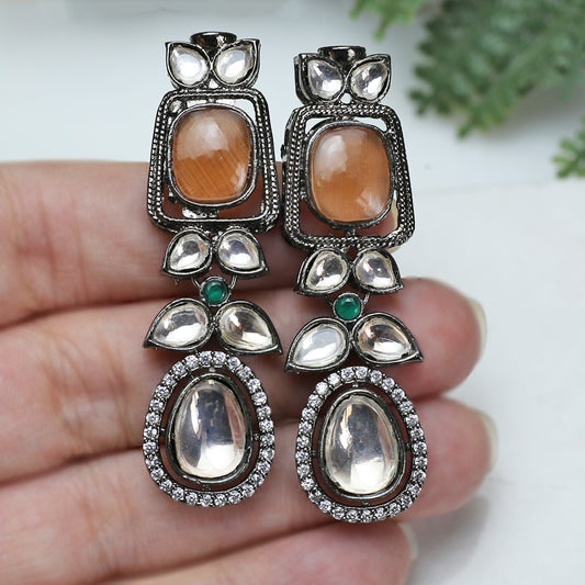 Statement Kundan Drop Earring Peach