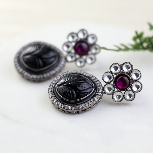 Black Carved Statement Earring