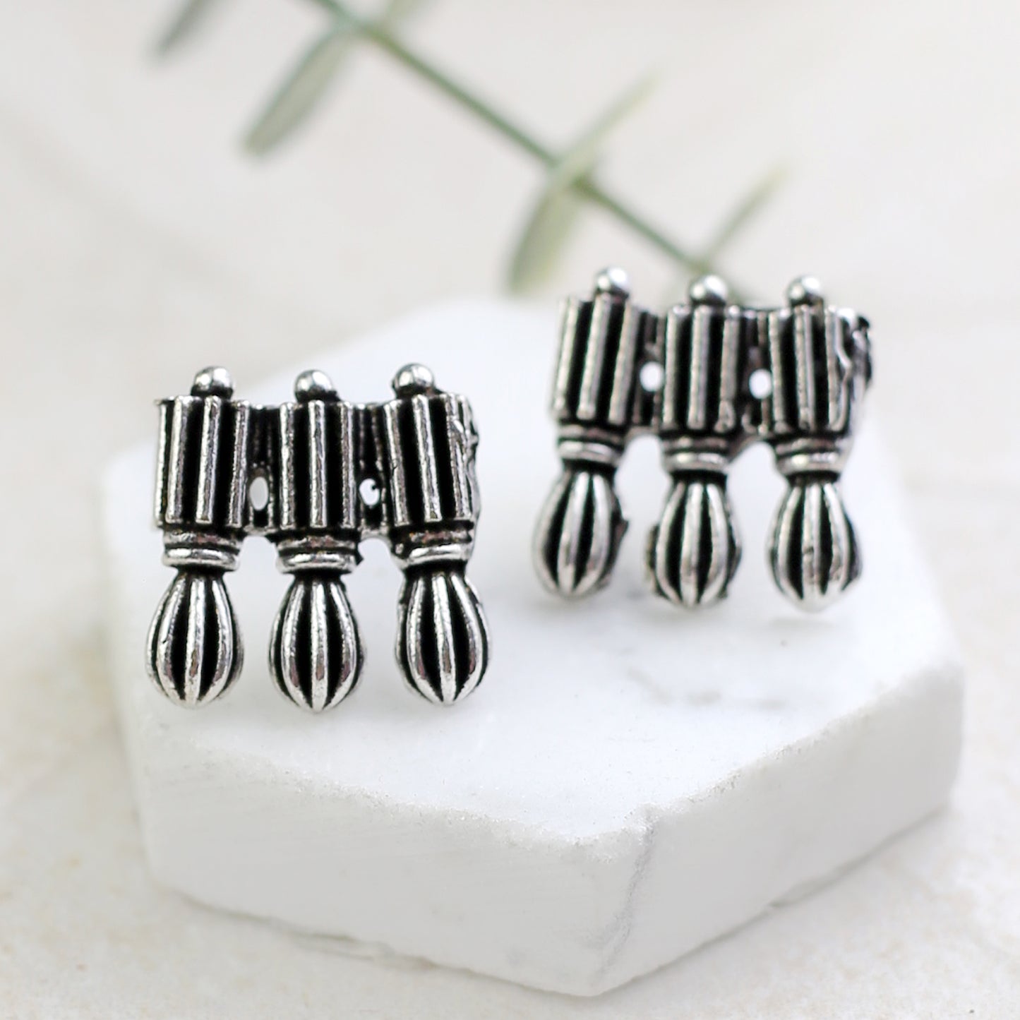 Silver Tribal Oxidised Stud Earring