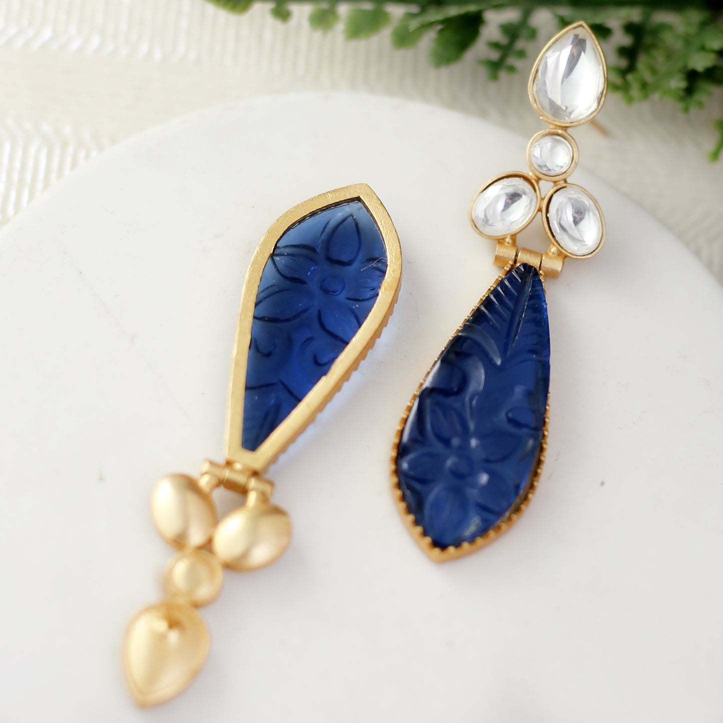 Blue Carved Drop Earring