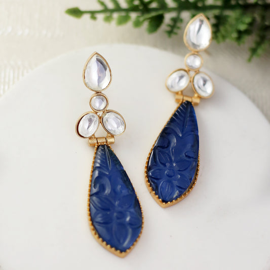 Blue Carved Drop Earring
