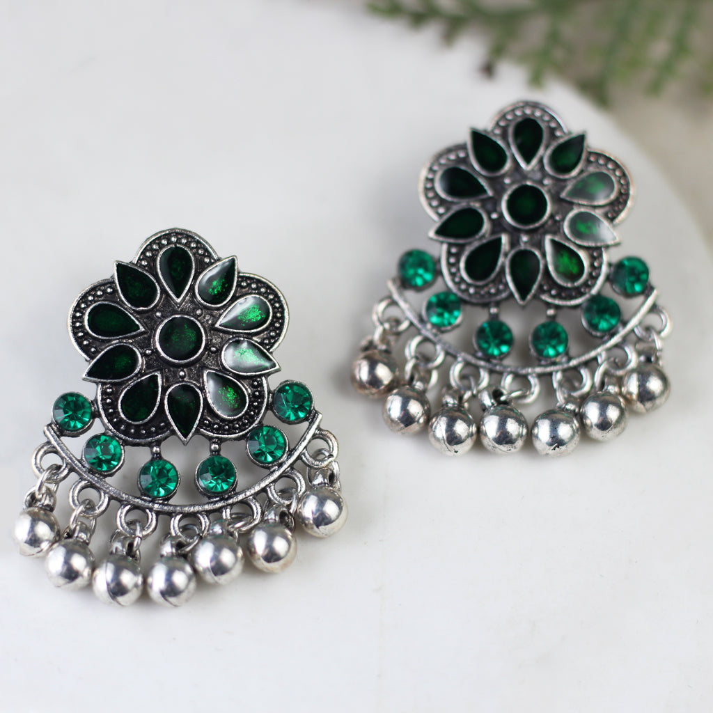 Tribal Green Stud Earring