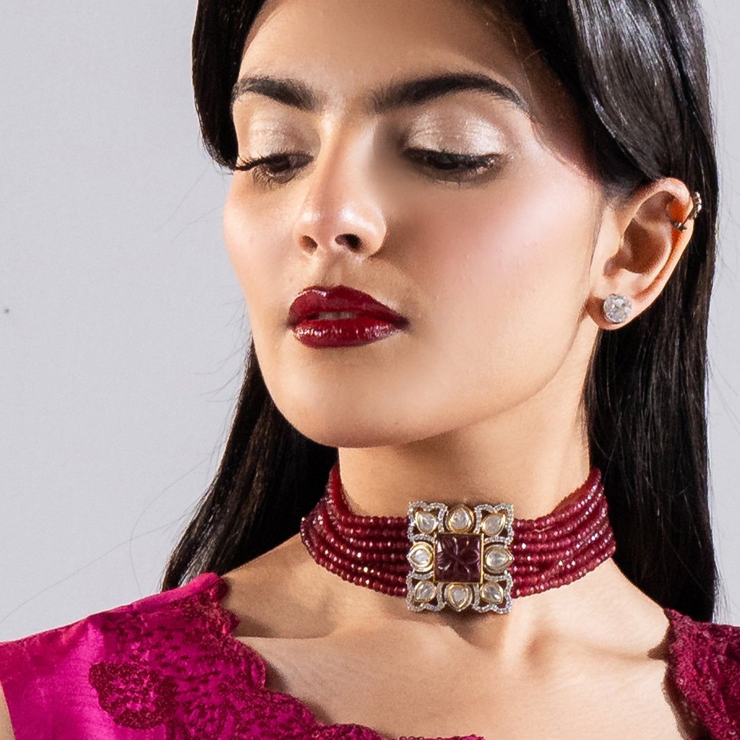 Square Motif Ruby Choker